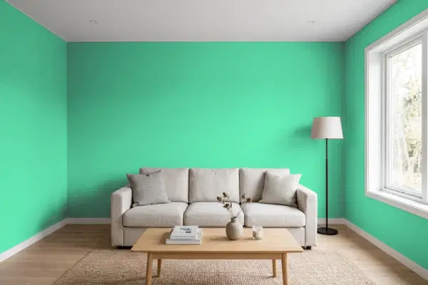 Living room with walls painted Benjamin Moore Adam Green 2037-40 (simulated)