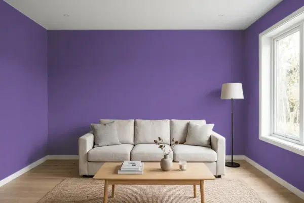 Living room with walls painted Sherwin-Williams African Violet SW 6982 (simulated)