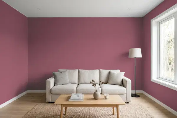 Living room with walls painted Sherwin-Williams Aged Wine SW 6299 (simulated)