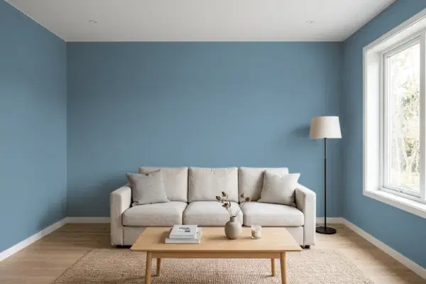 Living room with walls painted Benjamin Moore Alfresco 1672 (simulated)