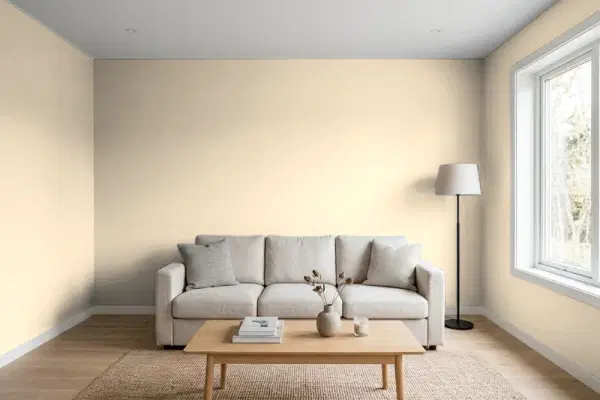 Living room with walls painted PPG Paints Almond Brittle 1095-3 (simulated)