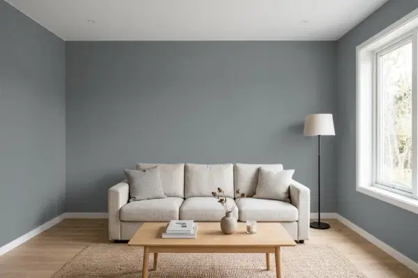 Living room with walls painted Valspar Almost Charcoal 4008-2B (simulated)