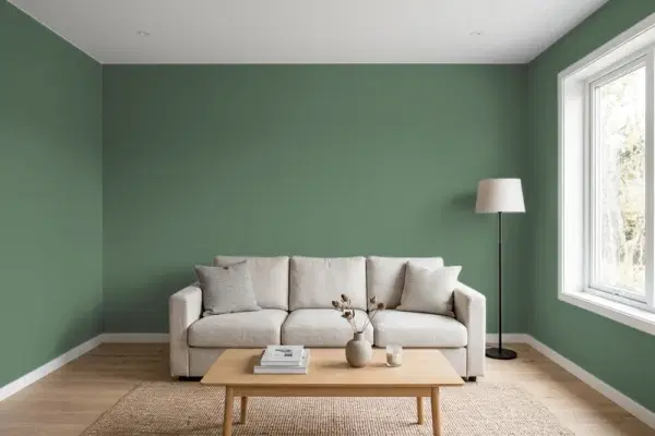 Living room with walls painted Valspar Alpine Top 5006-6C (simulated)