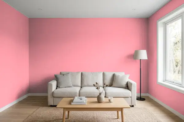 Living room with walls painted Sherwin-Williams Amaryllis SW 6591 (simulated)