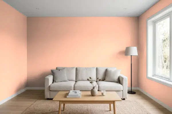 Living room with walls painted Benjamin Moore Amber Winds 073 (simulated)