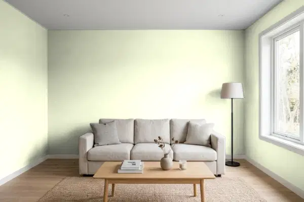 Living room with walls painted Valspar Ambrosia Mist 6003-5A (simulated)