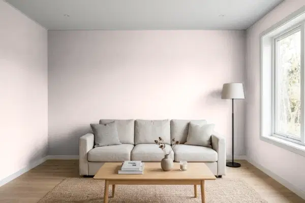 Living room with walls painted Valspar Ancestral Haze 1004-10C (simulated)