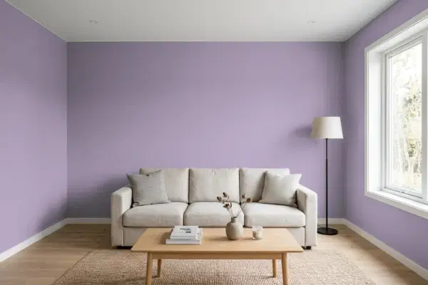 Living room with walls painted Behr Ancestry Violet S100-4 (simulated)