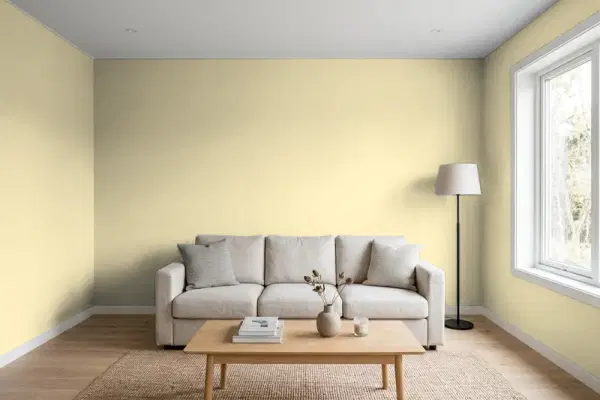 Living room with walls painted Valspar Ancient Scroll 3008-8B (simulated)