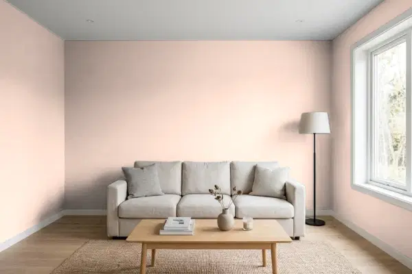 Living room with walls painted Behr Angelico S180-1 (simulated)