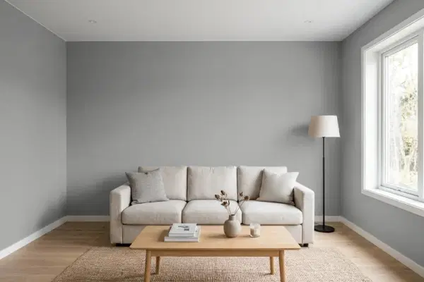 Living room with walls painted Behr Anonymous 780F-5 (simulated)