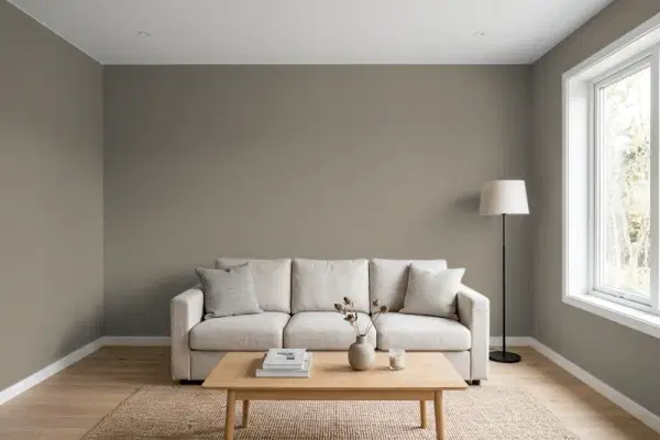 Living room with walls painted Sherwin-Williams Anonymous SW 7046 (simulated)