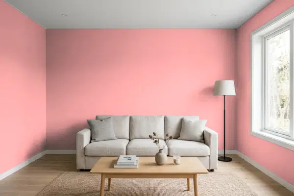 Living room with walls painted Valspar Antique Coral 1007-2A (simulated)
