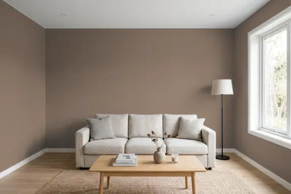Living room with walls painted Behr Antique Earth PPU5-03 (simulated)