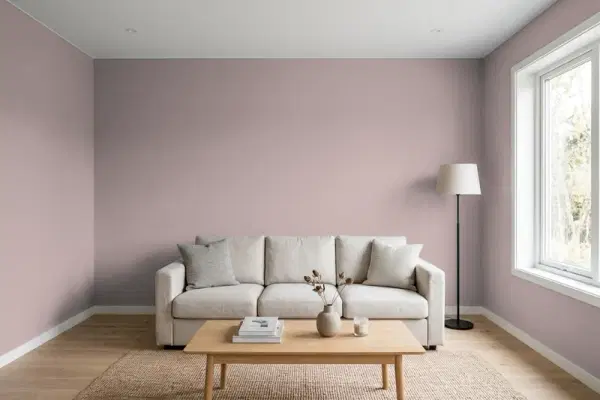 Living room with walls painted Behr Antique Mauve PMD-53 (simulated)