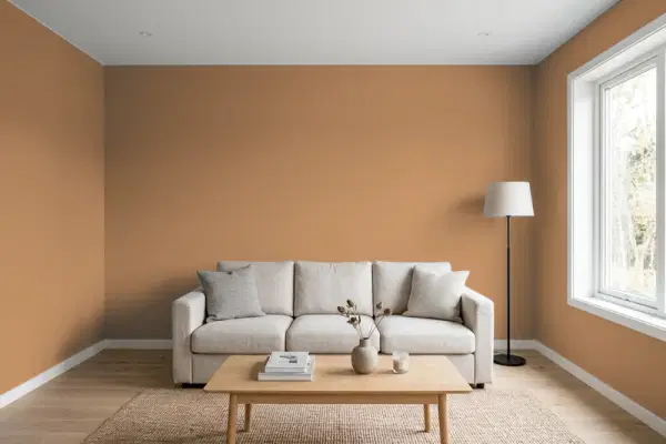 Living room with walls painted Behr Antique Penny S270-7 (simulated)