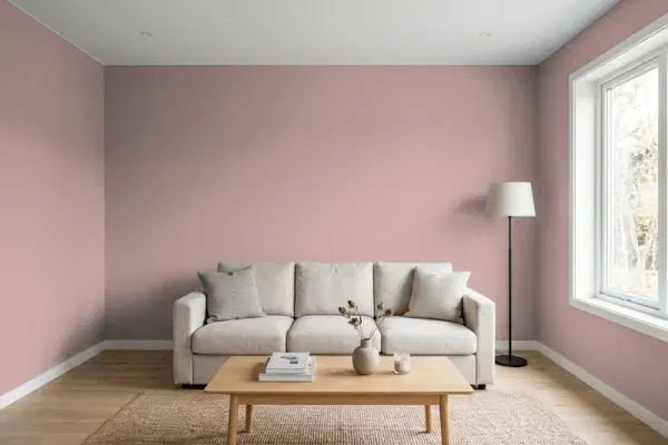 Living room with walls painted Behr Antoinette MQ1-46 (simulated)
