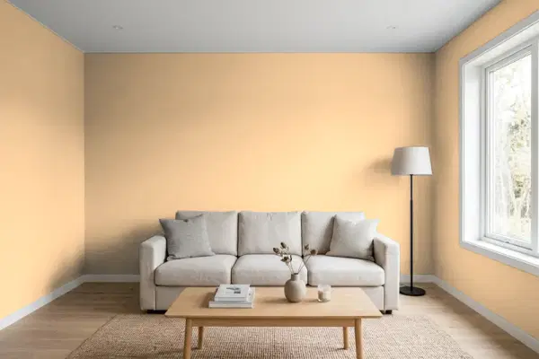 Living room with walls painted Behr Apple Turnover M250-3 (simulated)
