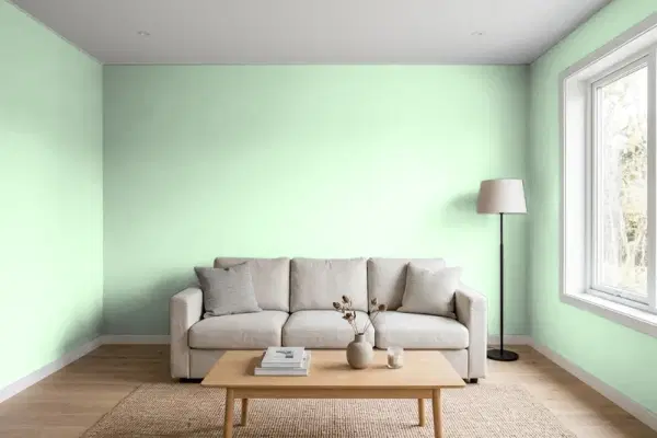 Living room with walls painted PPG Paints Applemint 1225-3 (simulated)