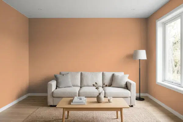 Living room with walls painted Behr Applesauce Cake 260F-5 (simulated)