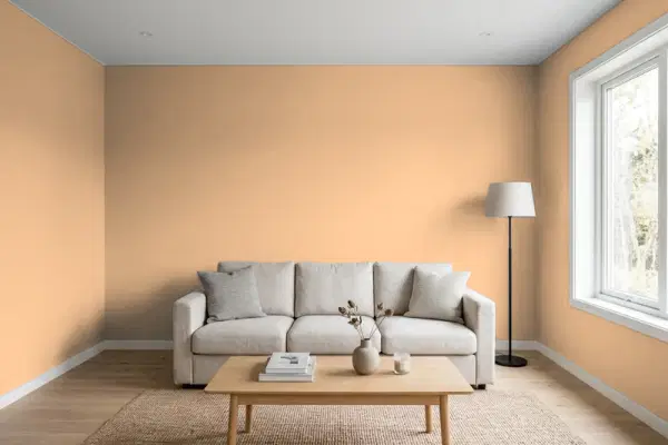 Living room with walls painted Benjamin Moore Approaching Autumn CSP-1090 (simulated)