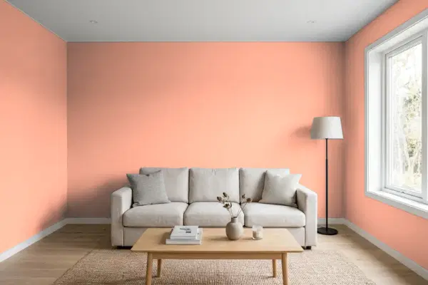 Living room with walls painted Valspar Apricot Jam 2005-4A (simulated)