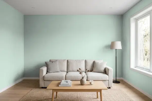 Living room with walls painted PPG Paints Aquamarine Dream 1135-4 (simulated)