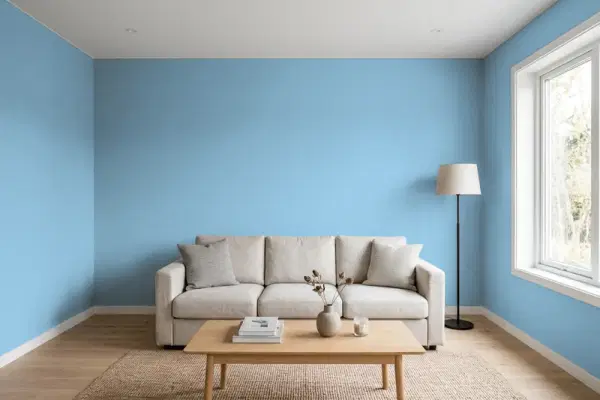 Living room with walls painted PPG Paints Arabella 1157-4 (simulated)