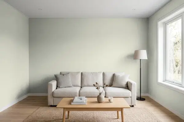 Living room with walls painted Behr Arbor Hollow ECC-37-1 (simulated)