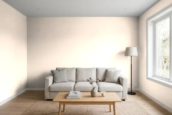 Living room with walls painted Behr Aria Ivory RD-W14 (simulated)