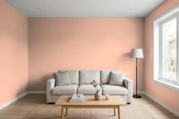 Living room with walls painted Valspar Arizona Dust 2003-8A (simulated)