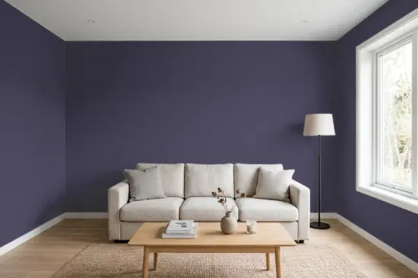 Living room with walls painted Behr Artistic License MQ5-39 (simulated)