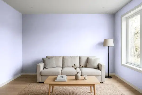 Living room with walls painted Behr Artistic Violet P550-2 (simulated)
