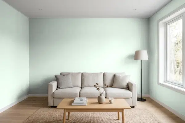 Living room with walls painted Behr Aruba Aqua ECC-65-1 (simulated)