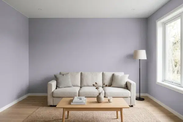 Living room with walls painted Behr Ashberry N550-4 (simulated)