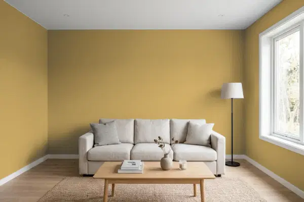 Living room with walls painted Behr Asian Pear HDC-FL14-7 (simulated)