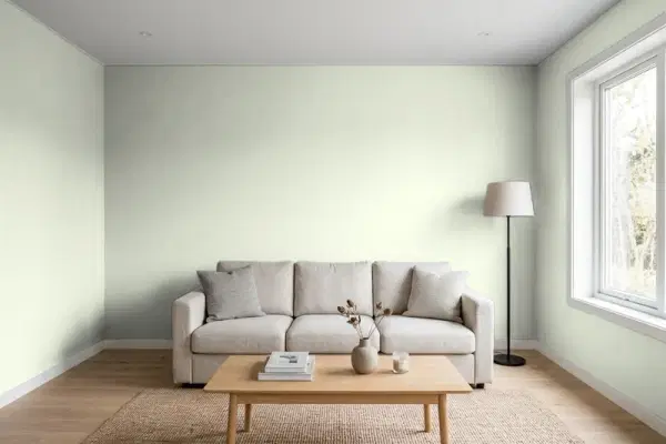 Living room with walls painted Valspar Aspiration 5004-1A (simulated)