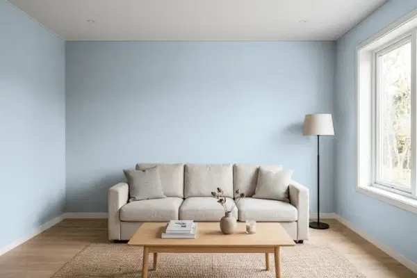 Living room with walls painted Benjamin Moore Athabasca CC-816 (simulated)
