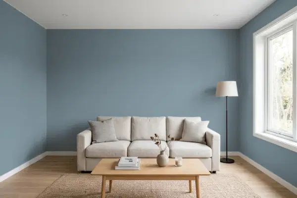 Living room with walls painted Behr Atlantic Shoreline PPU13-04 (simulated)