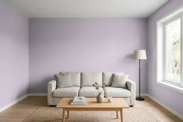 Living room with walls painted Behr Audition MQ5-36 (simulated)