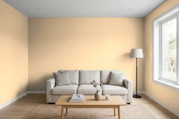 Living room with walls painted Sherwin-Williams August Moon SW 7687 (simulated)