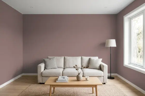 Living room with walls painted Behr Autumn Ashes MQ1-41 (simulated)