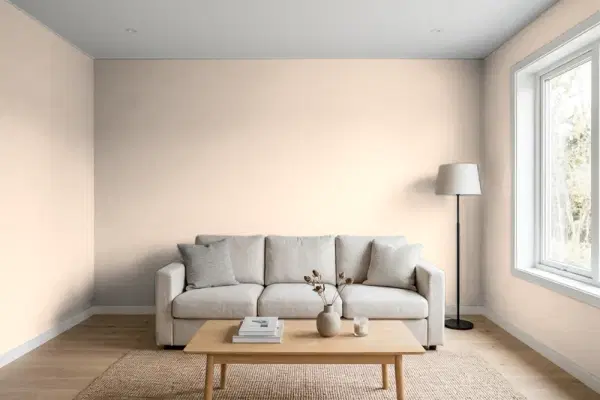 Living room with walls painted Behr Autumn Blush S220-1 (simulated)