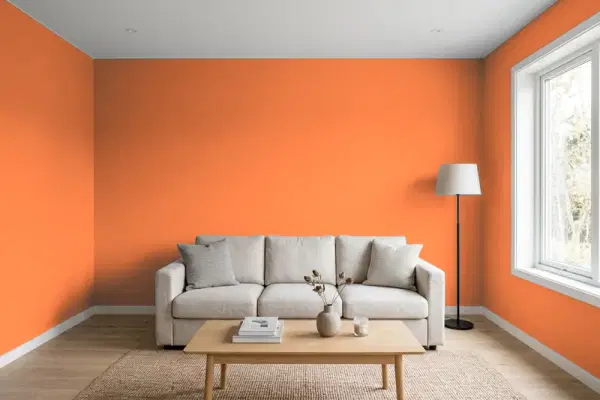 Living room with walls painted Valspar Autumn Gala 2004-1A (simulated)
