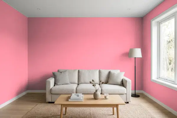 Living room with walls painted Benjamin Moore Autumn Red 2087-40 (simulated)