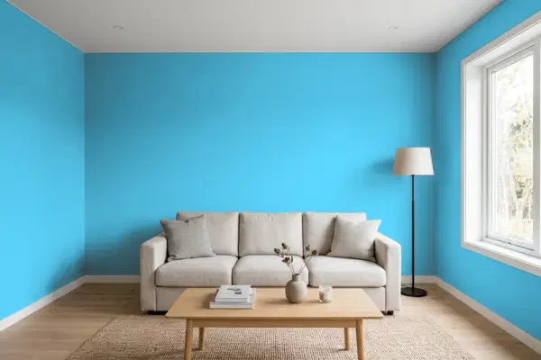 Living room with walls painted Behr Aztec Sky P490-4 (simulated)