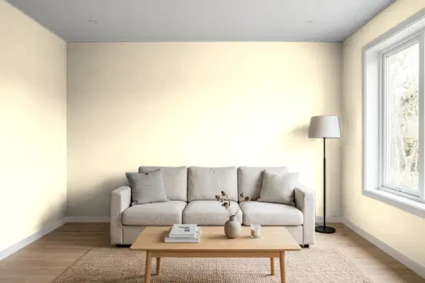Living room with walls painted Behr Baby Yellow PPH-01 (simulated)