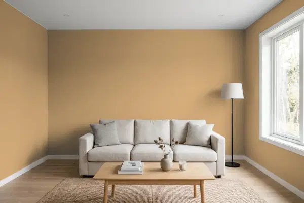 Living room with walls painted Sherwin-Williams Baguette SW 6123 (simulated)