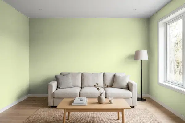 Living room with walls painted Sherwin-Williams Baize Green SW 6429 (simulated)