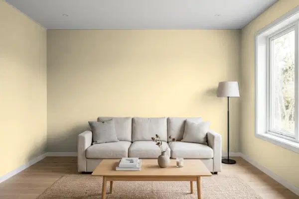 Living room with walls painted PPG Paints Baked Bread 1100-3 (simulated)